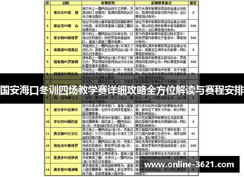 国安海口冬训四场教学赛详细攻略全方位解读与赛程安排